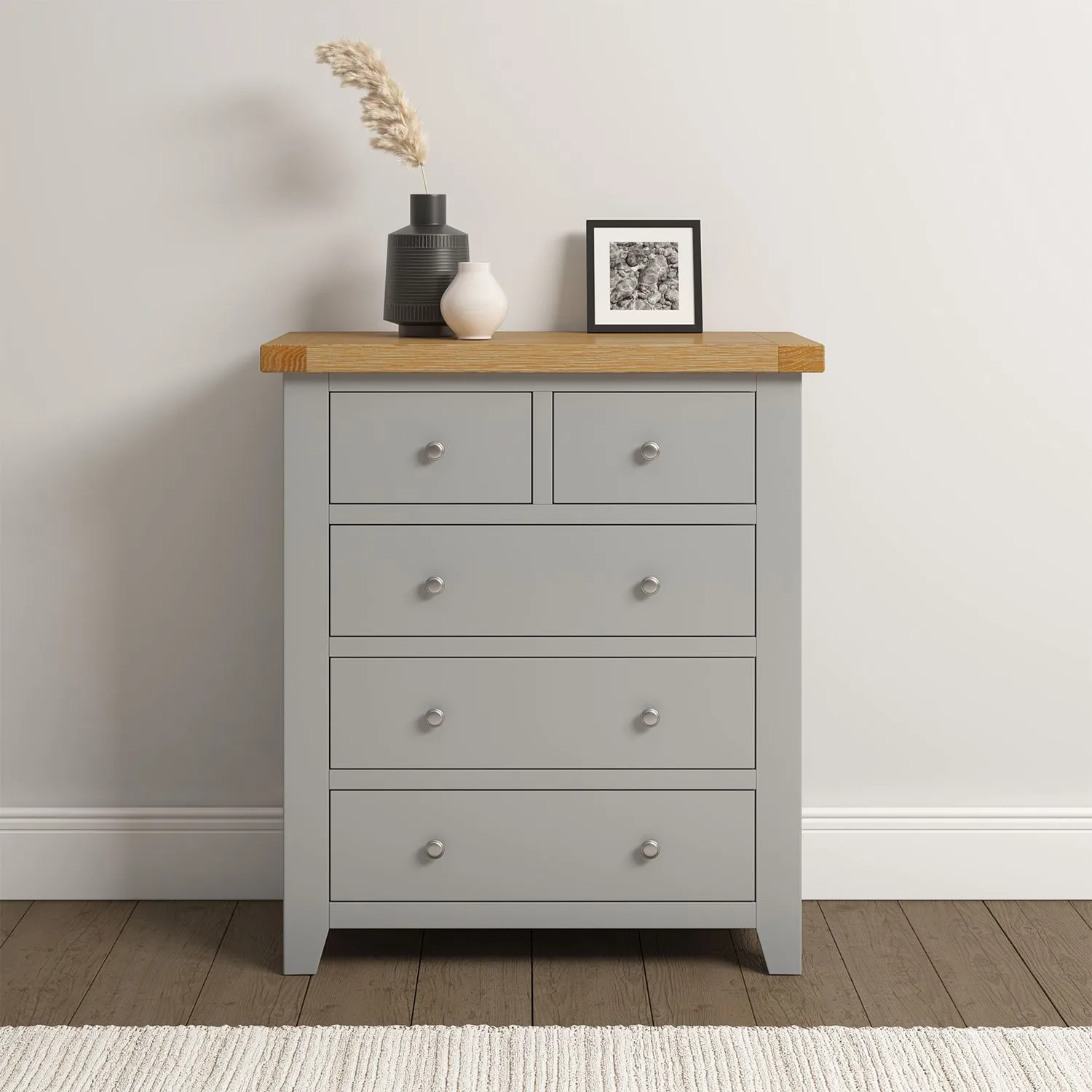 Seconique Windsor 3+2 Drawer Chest (Fully Assembled) in Light Grey 1