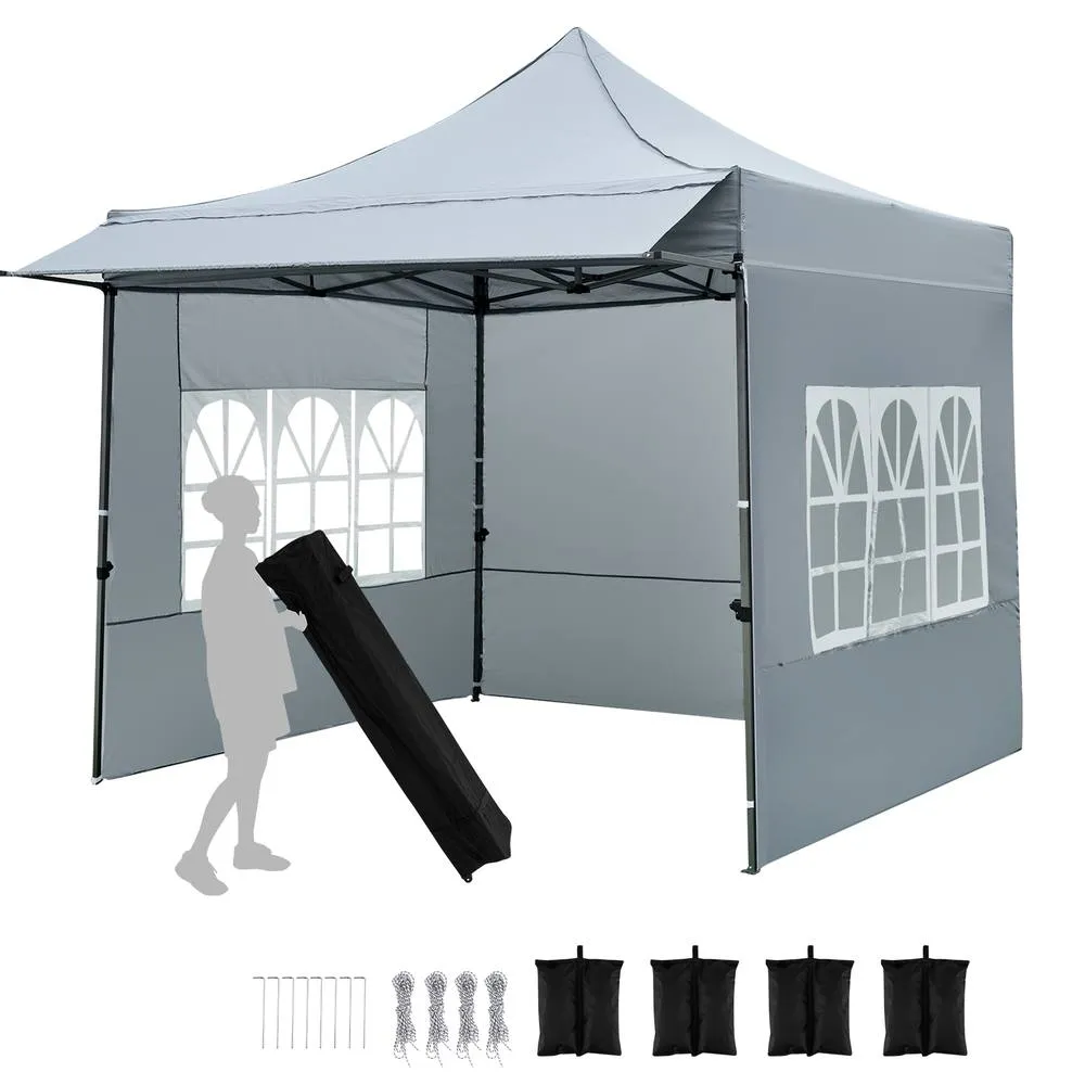 Costway 10 x 10 Pop Up Canopy Tent with Wheeled Bag & 4 Sandbags in Grey 3