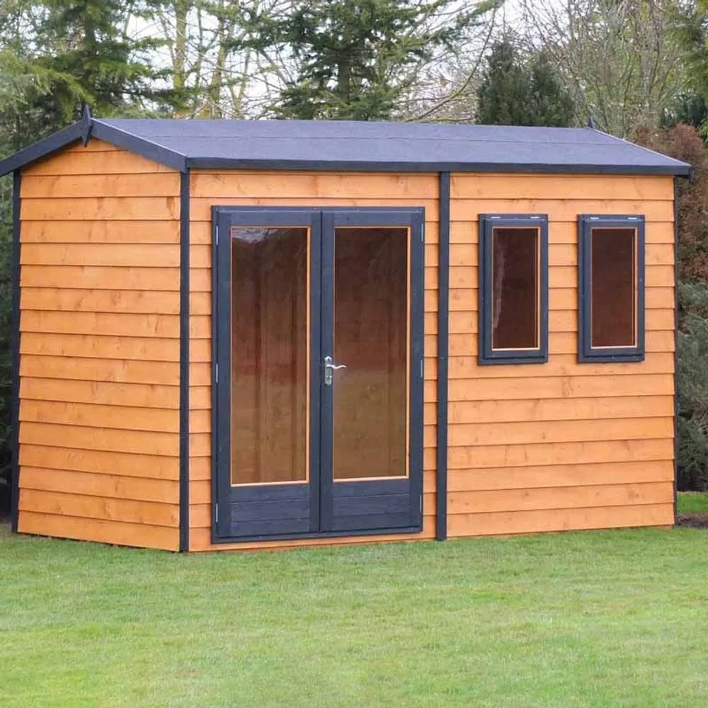 Shires Shire 12x12 ft Double Door with Two Opening Windows Garden Summerhouse in Brown 3
