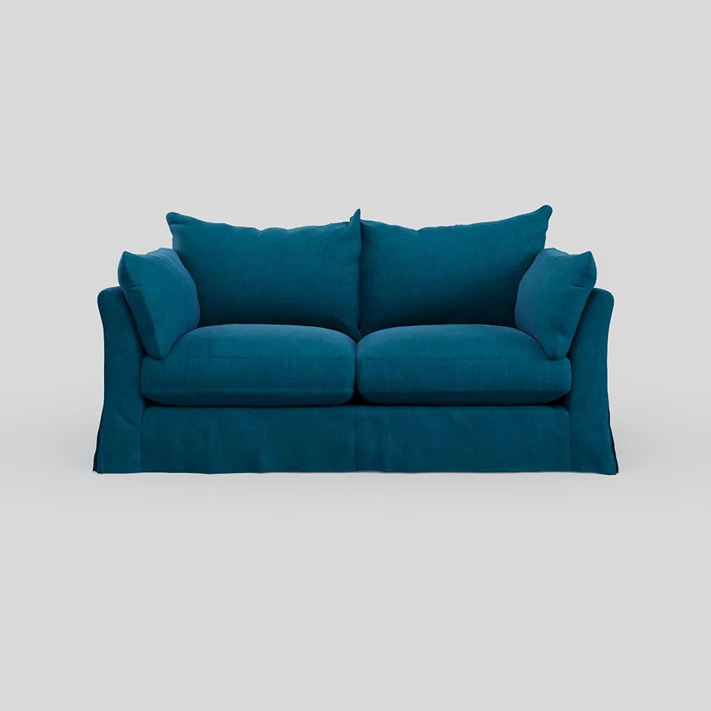 Heal's Tailor Loose Cover 3 Str Sofa Velvet Teal Natural Beech Feet 1