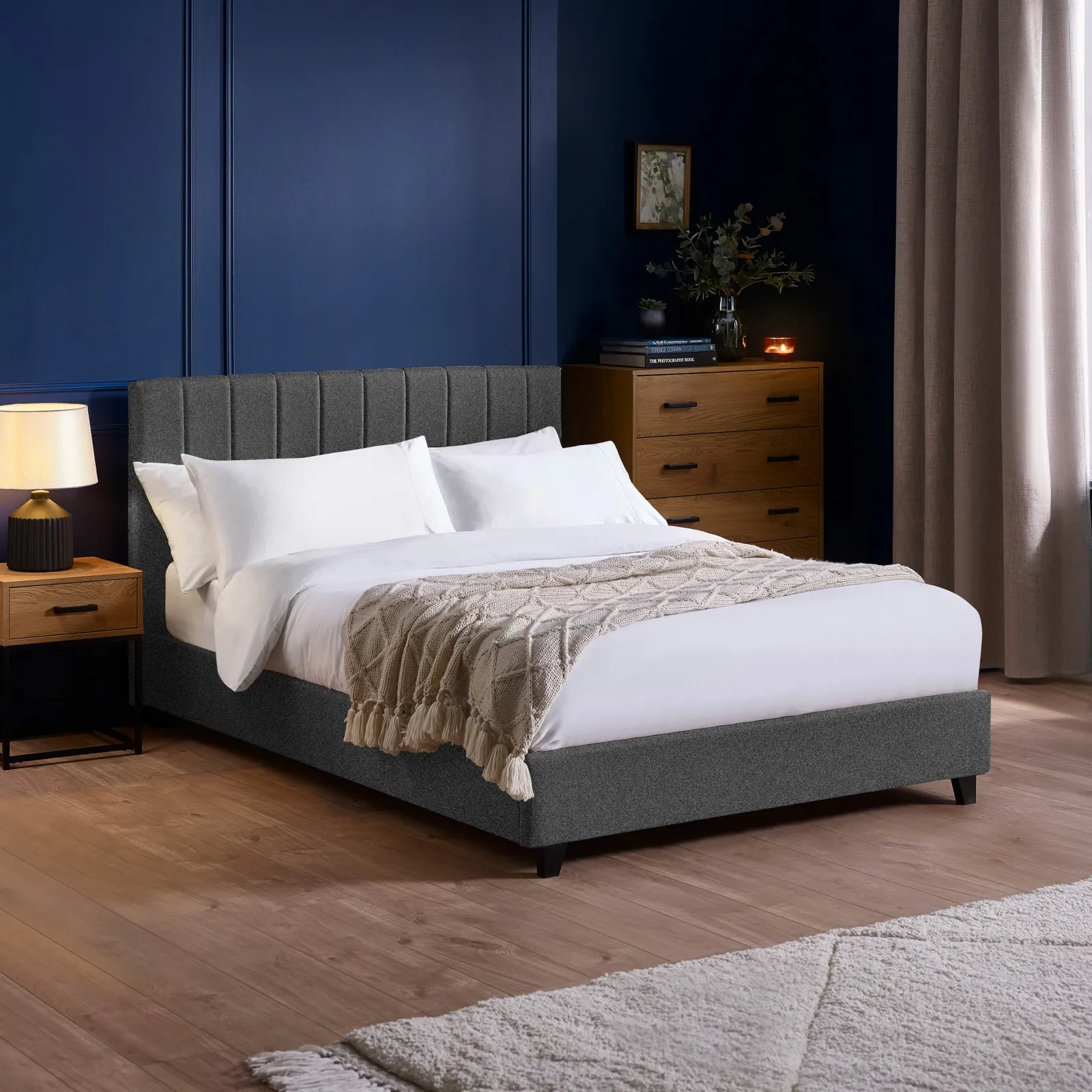 Aylen - King Size - Low Footend Bed - Dark Grey - Fabric - 5ft