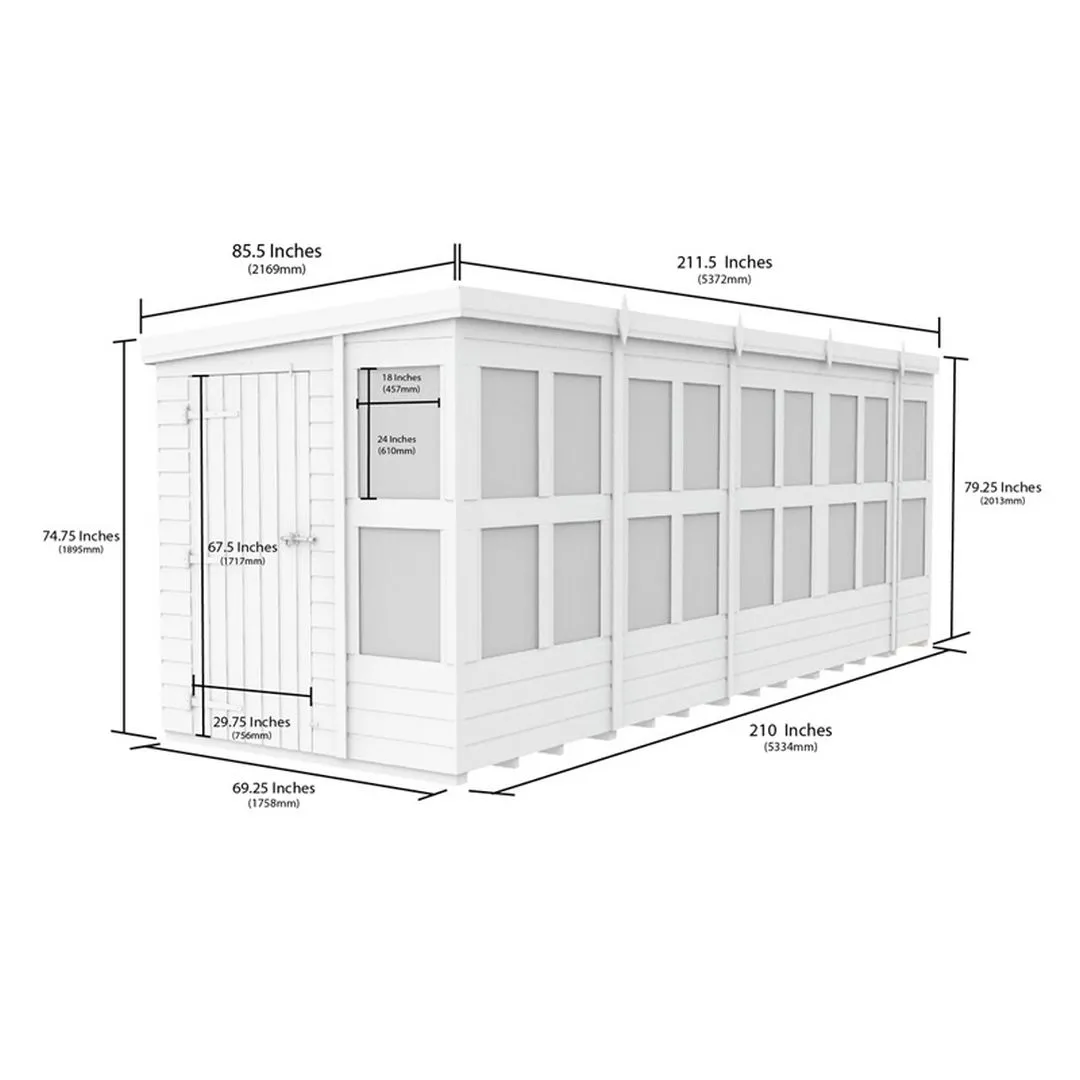 Buttercup Farm 18 x 6 Feet Pent Potting Shed - Wood - L178 x W533 x H201 cm in Brown 3