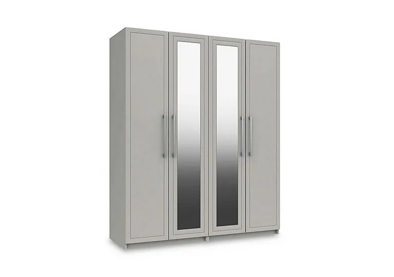 Bexley 4 Door Wardrobe With 2 Mirror Doors - Light Grey Gloss