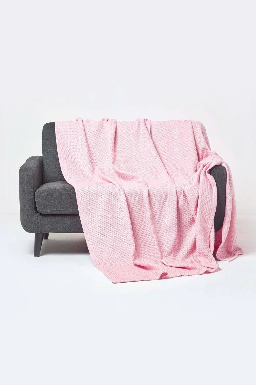 Homescapes Cotton Waffle Blanket Throw - Soft, Breathable & Skin-Friendly in Pink