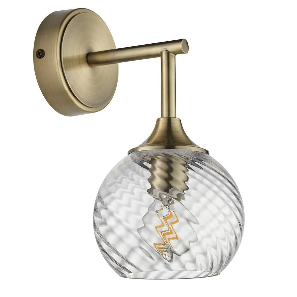 Netlighting Allegra Glass Shade Wall Lamp with Shade Antique Brass in Gold 6