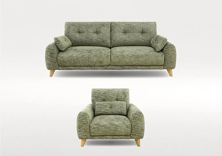 Malmo 3 Seater Fabric Sofa and Armchair Set - Olive Green