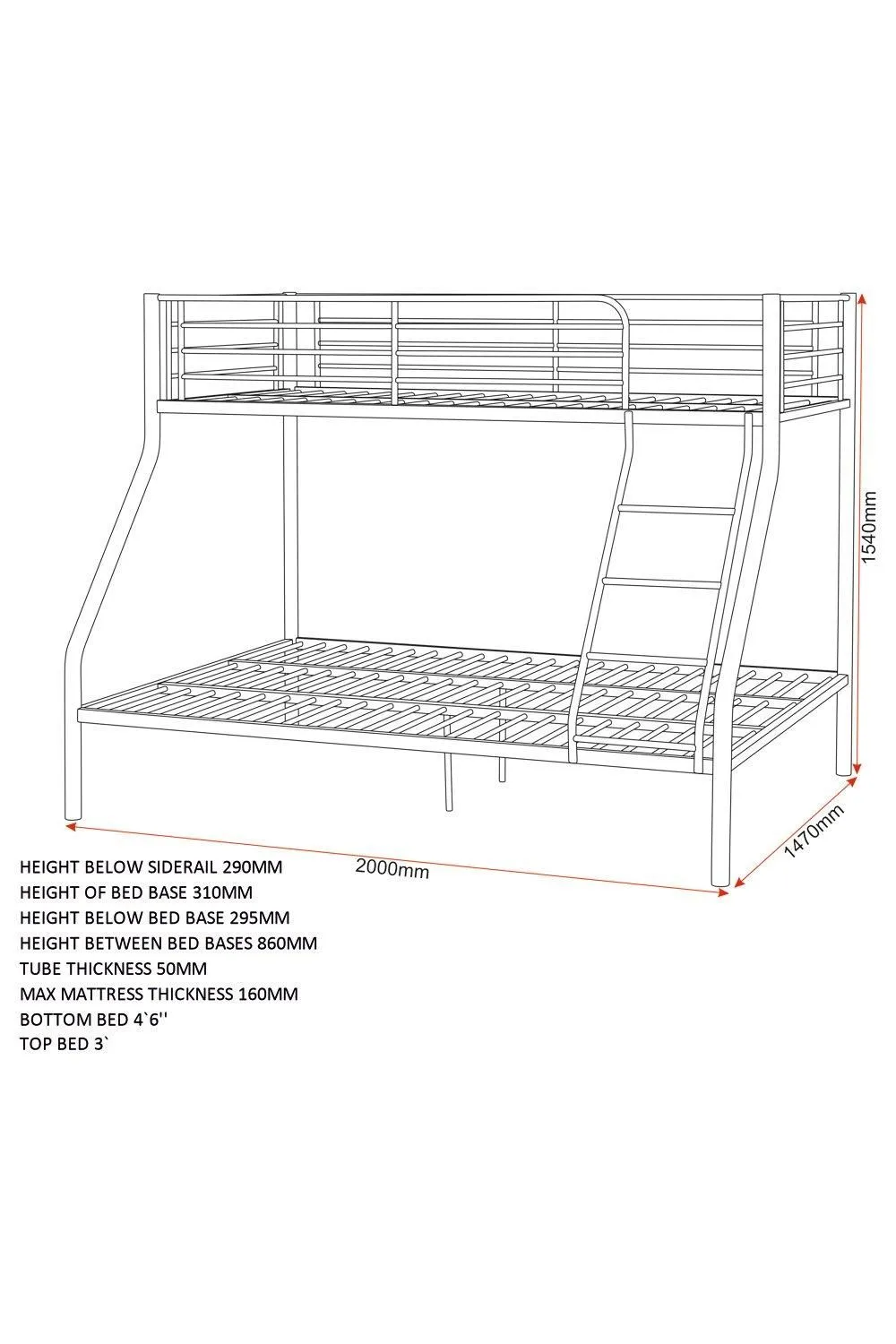 Seconique Tandi Triple Sleeper Bunk Bed (Single top bunk / Double bottom bunk) in Black 6