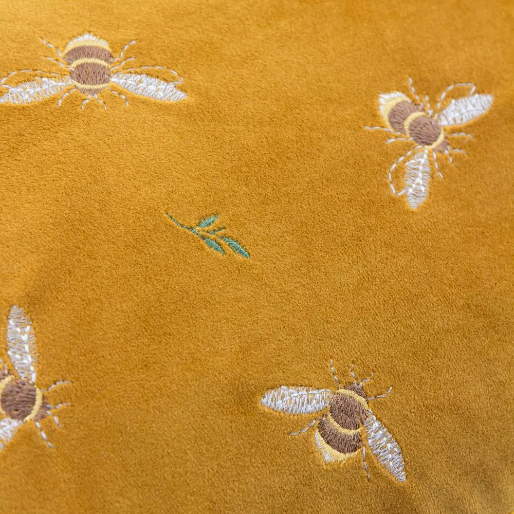 Wylder Ramble Bees Embroidered Velvet Cushion in Amber 5