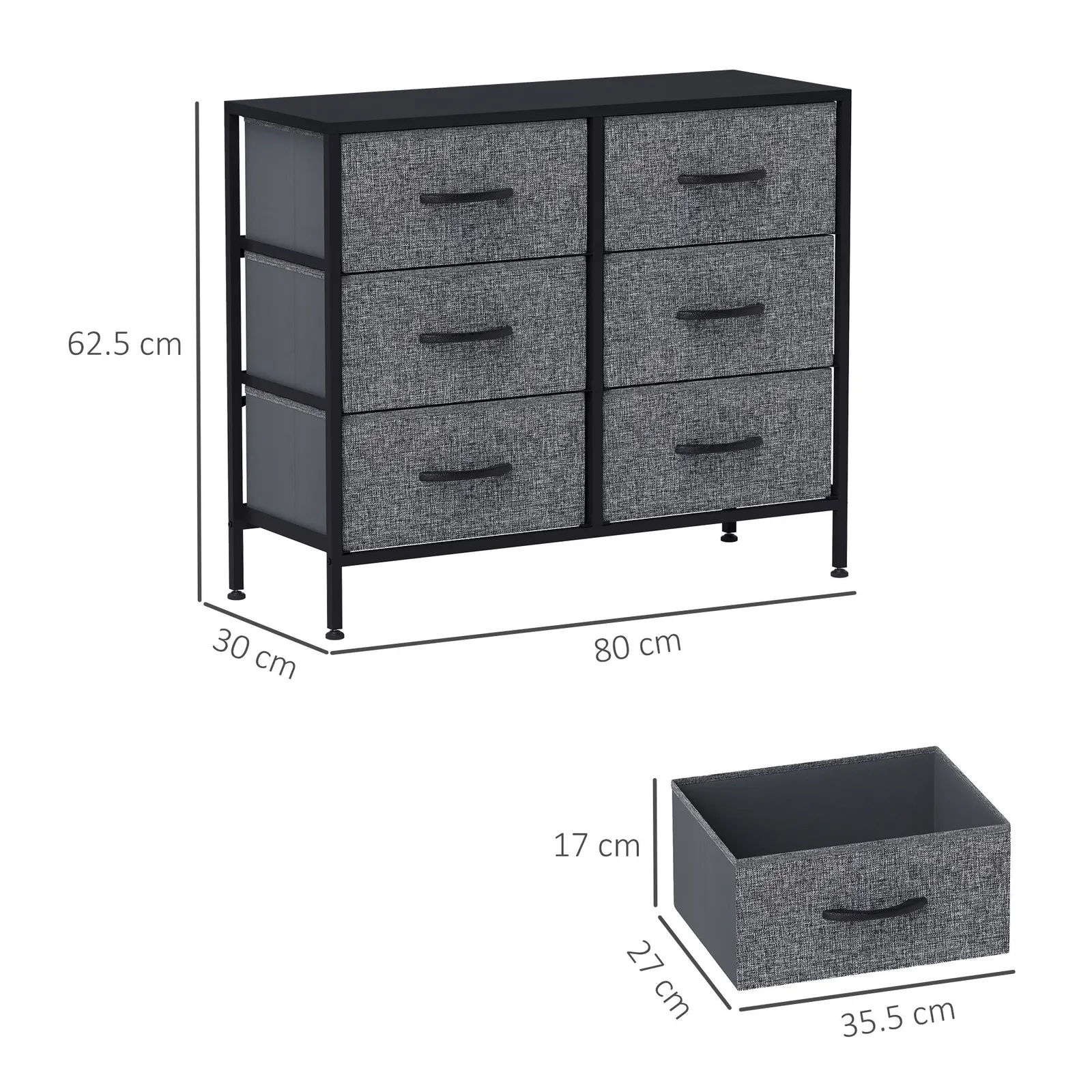 HOMCOM 8 Drawer Fabric Chest of Drawers w/ Wooden Top for Hallway in Black 3