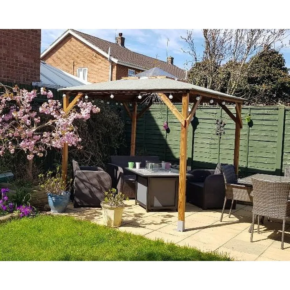 Dunster House Wooden Gazebo Hot Tub Shelter 2.5m x 2.5m with Roof Felt - Erin in Brown 2