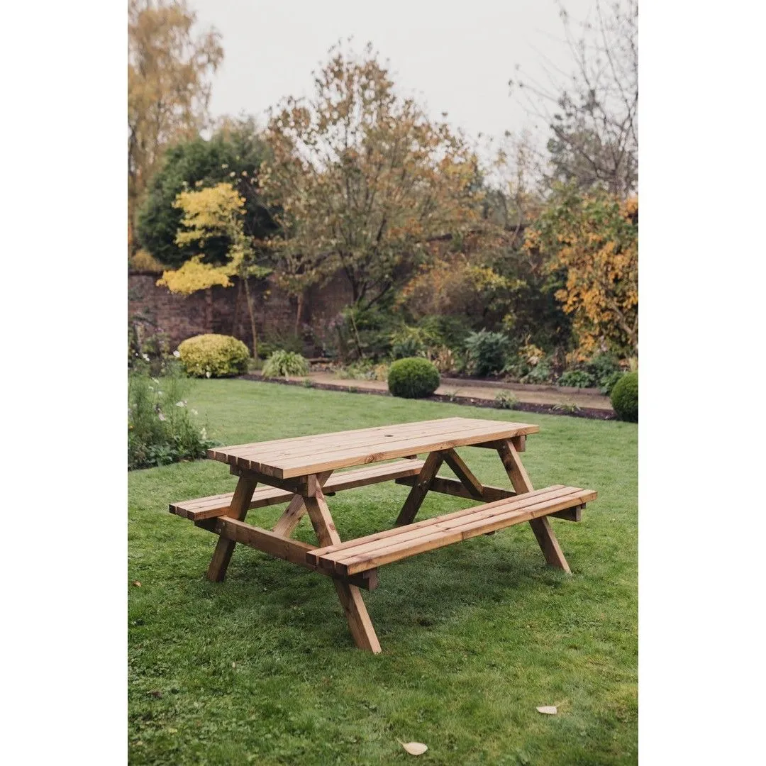 Churnet Valley Garden Furniture Ltd Valley Deluxe Picnic Table - L180 x W150 x H90cm - Partially Assembled in Brown