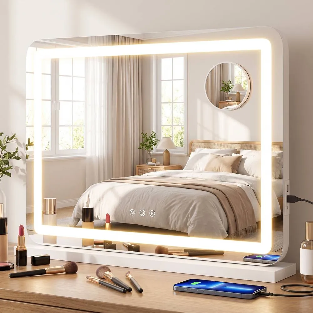 Costway Vanity Mirror LED Lights White Makeup Mirror Charging 3