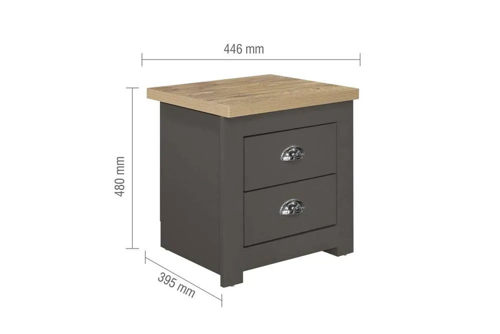 Birlea Pair of Bedside Cabinet Highgate 2 Drawer Chest Farmhouse Style Grey in Dark Grey 5