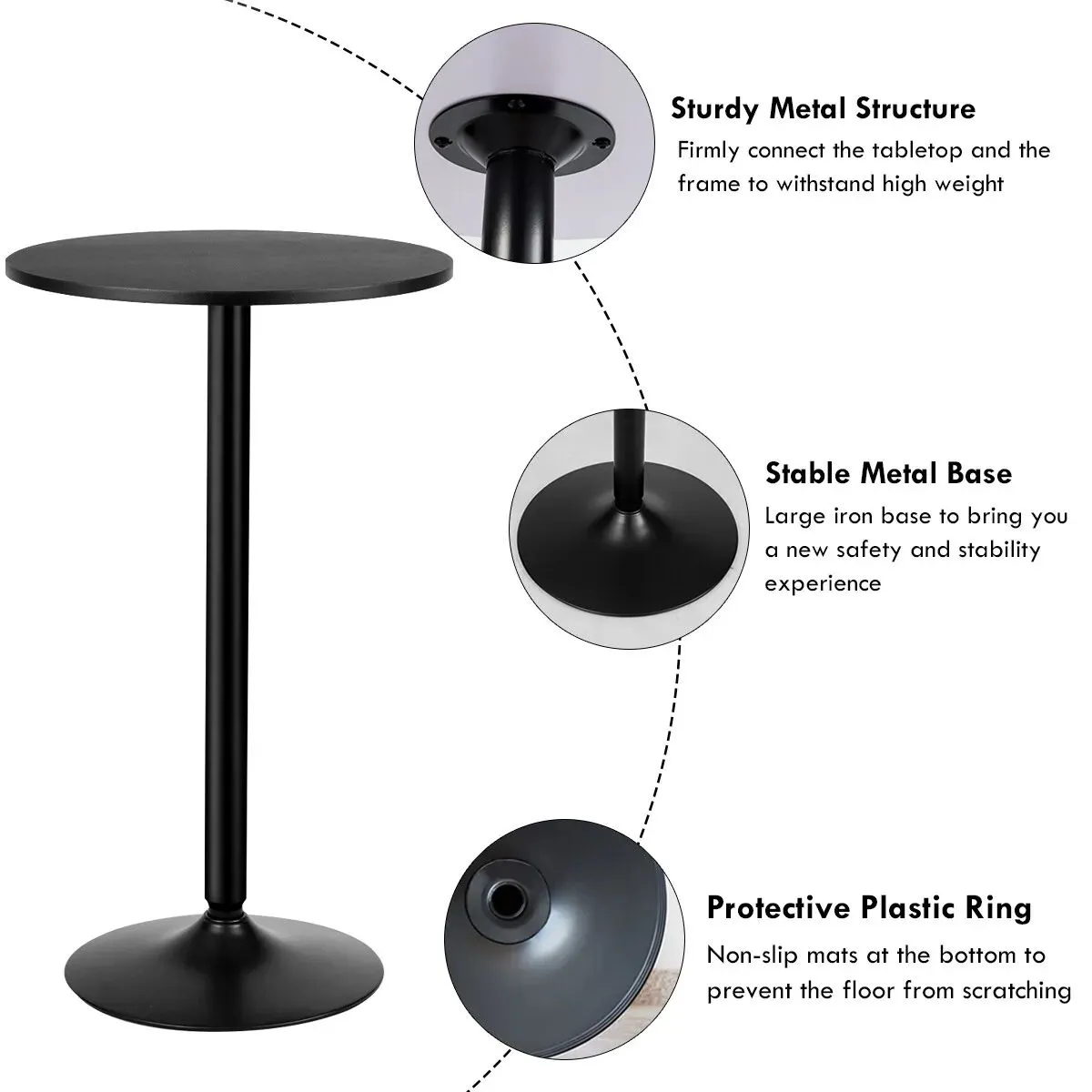 Costway 2Pcs Round Bar Table Counter Bistro Pub Tables w/Fixed Tabletop & Stable Base in Black 4