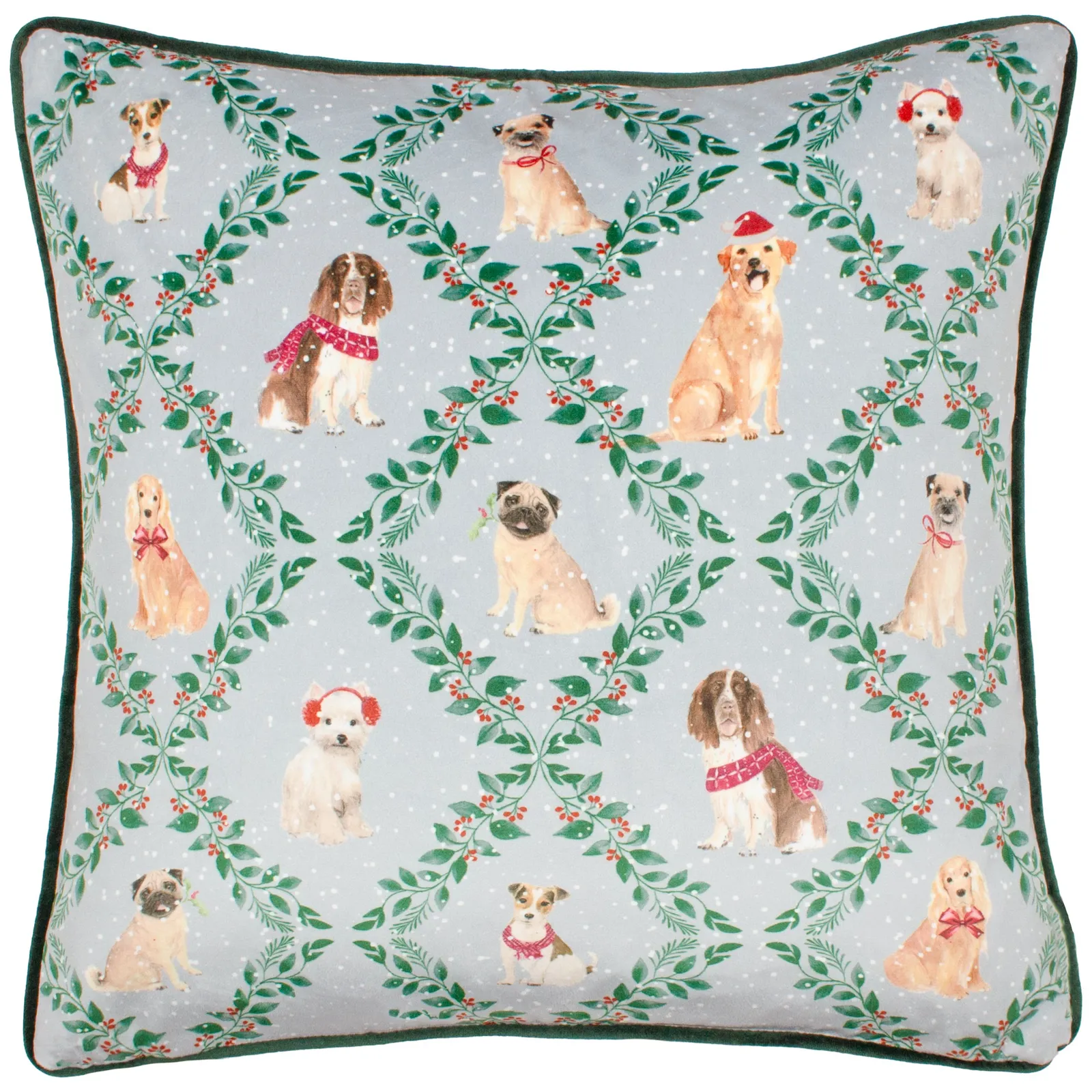 Evans Lichfield Christmas Dog Friends Festive Piped Polyester Filled Cushion