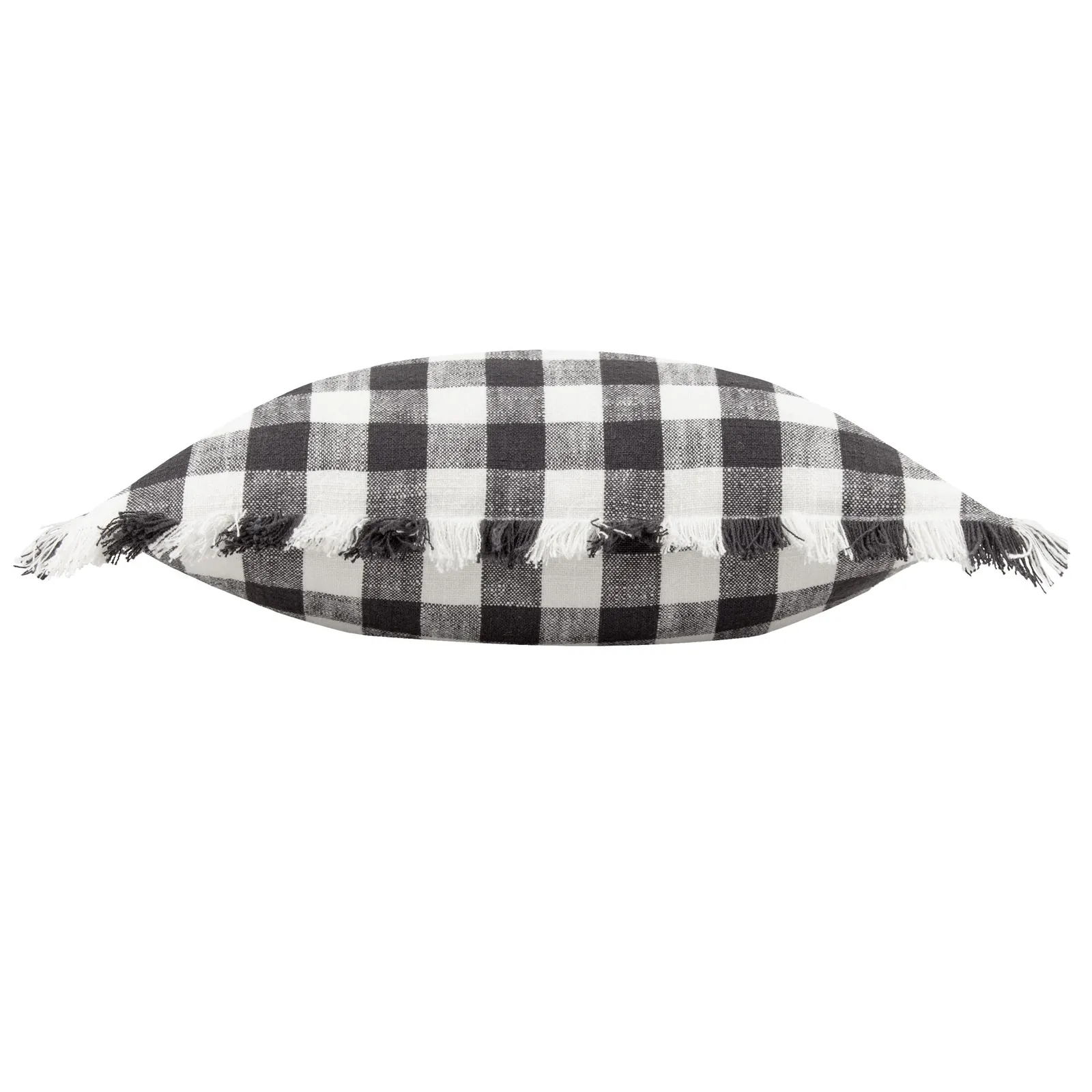 Yard Barton Check Fringed 100% Cotton Cushion in Black 3