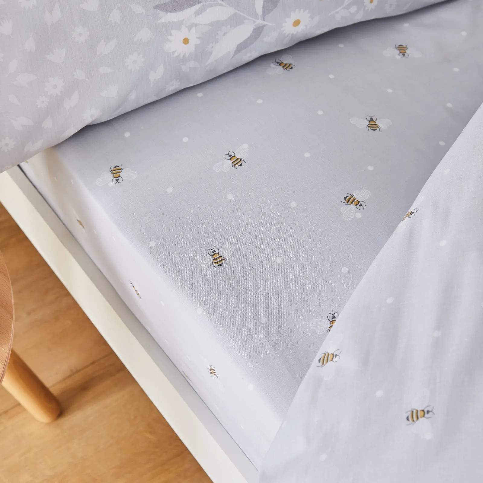 Catherine Lansfield Bee Happy Grey Fitted Sheet Light Grey