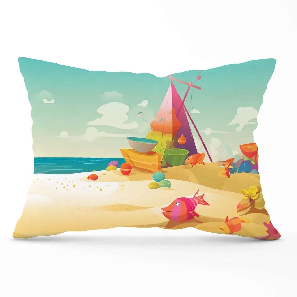 Warren Reed - Designer Fish On A Beach Holiday Cushions in Yellow