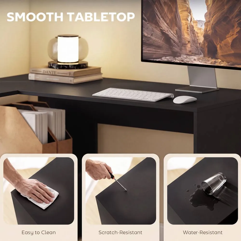 HOMCOM 110 cm L-Shaped Desk, Small Computer Desk with Fabric Drawer, Black 6