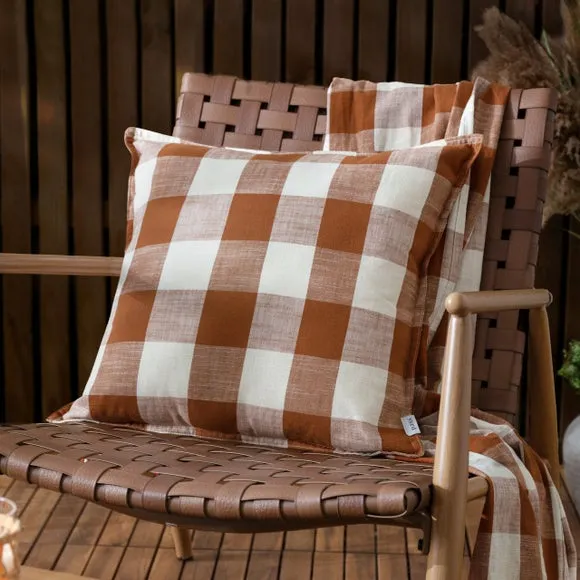 Yard Chesil Check Outdoor Cotton Square Cushion Cover 1