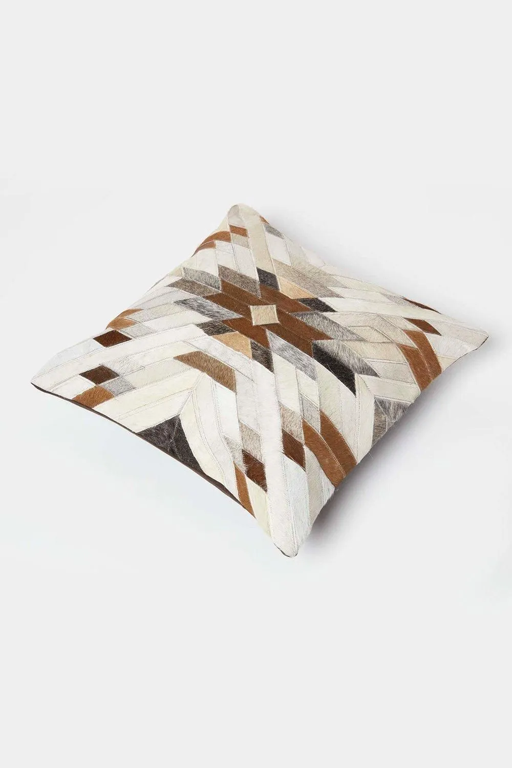 Homescapes Geometric Star Leather Cushion 45 x 45 cm in Brown 5