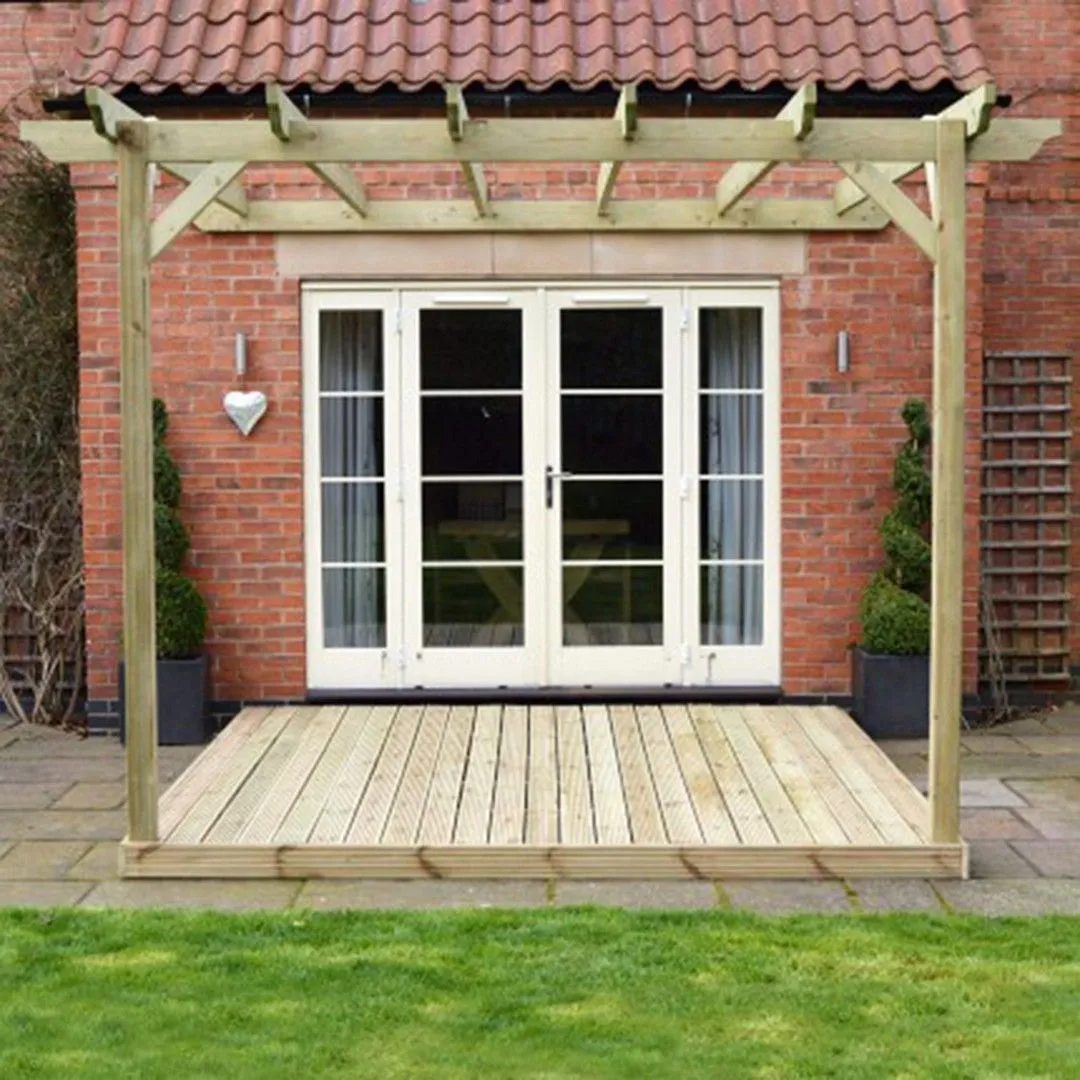 Rutland County Garden Furniture Ltd Wall Mounted Pergola & Decking Kit, L360 x W360 cm, Light Green