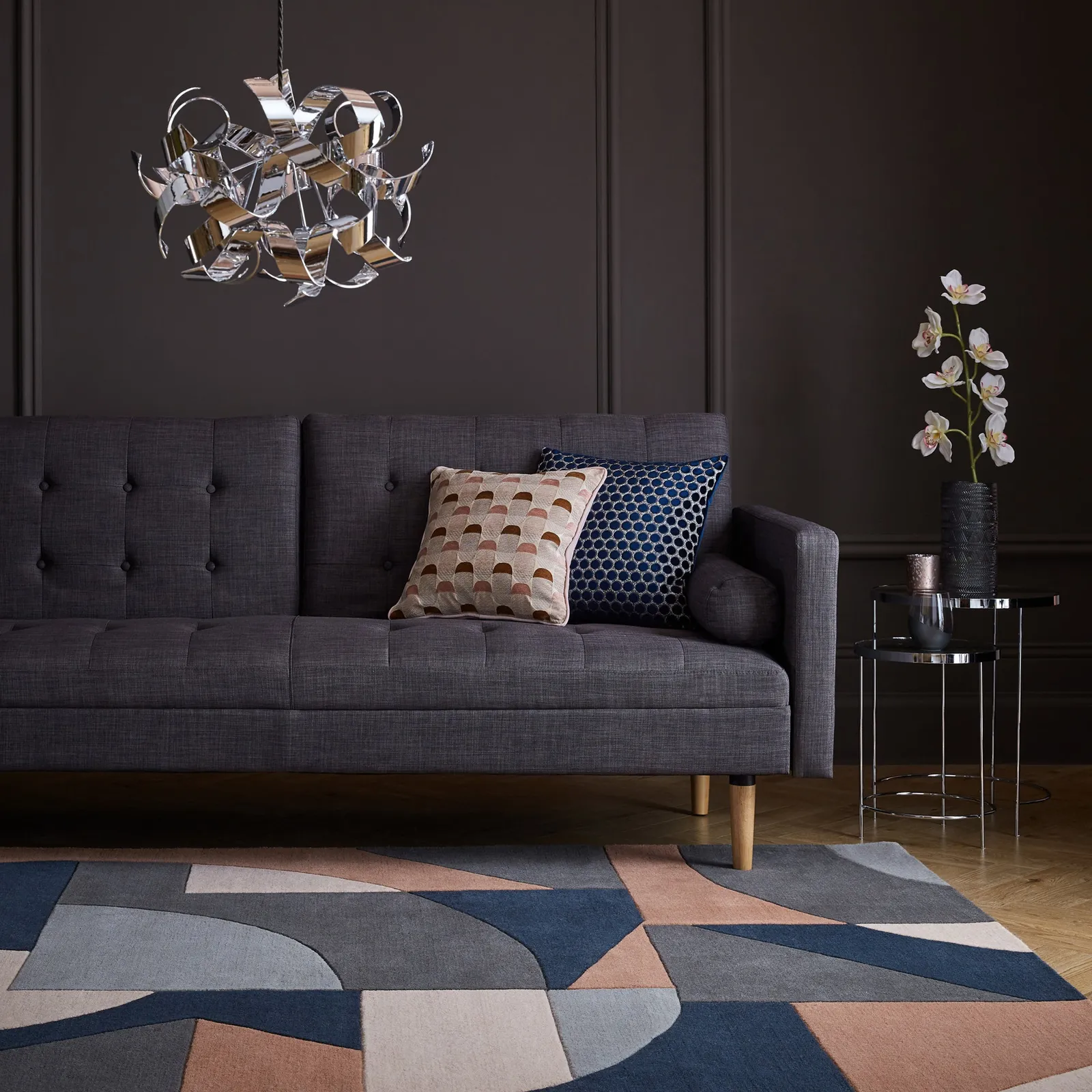 Ren Geometric Wool Rug Blue and Brown