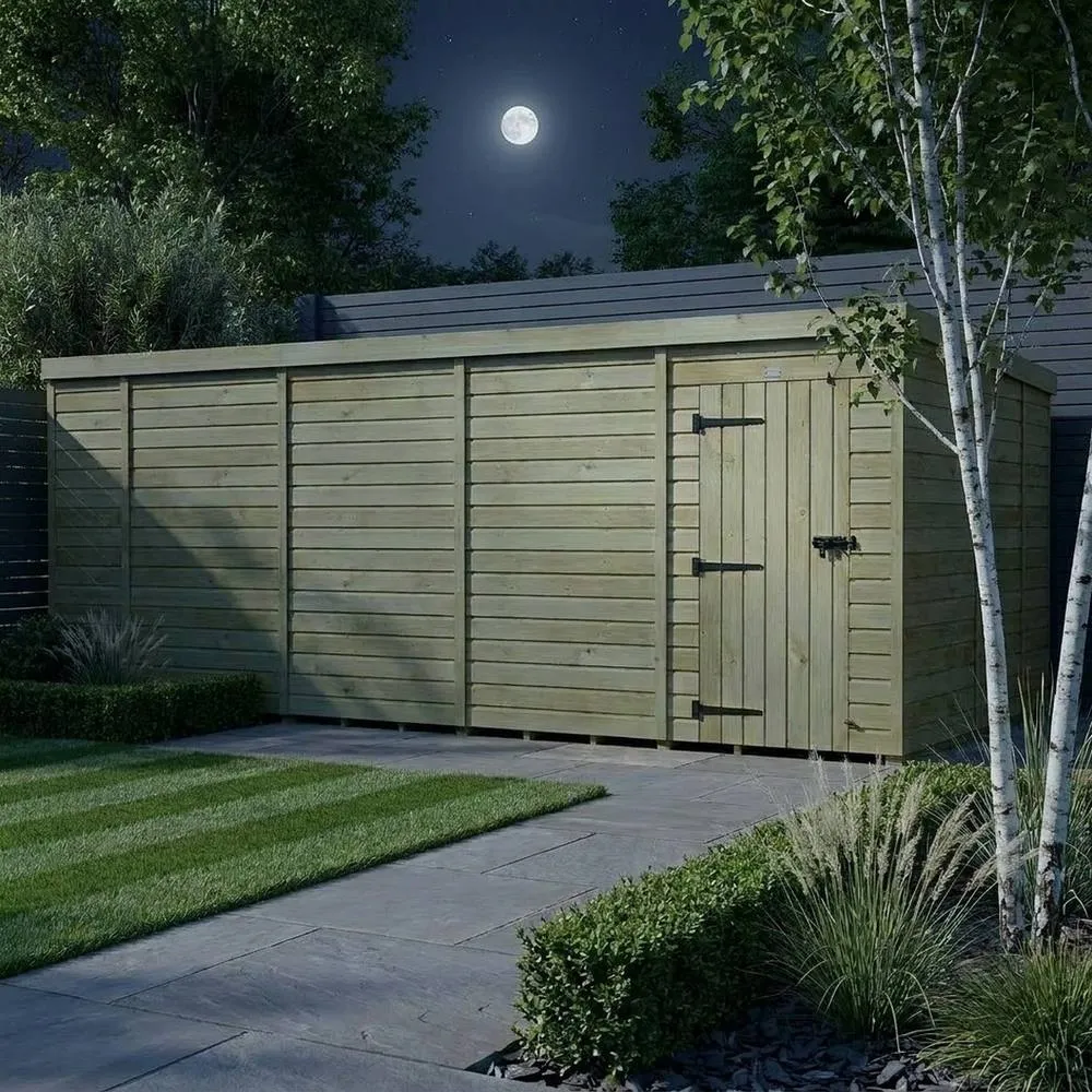 Buttercup Farm 18ft x 9ft Pent Garden Shed Single Door No Windows - Timber in Brown 3