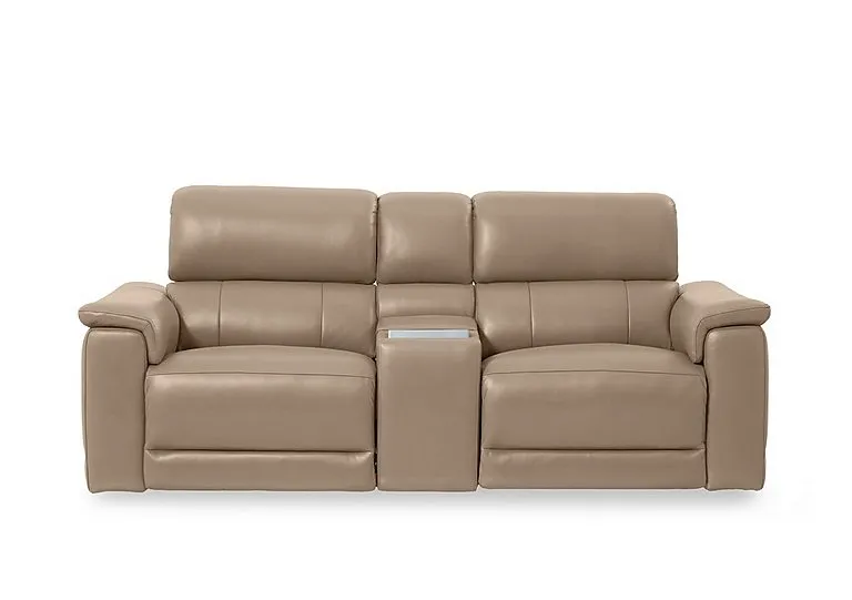 Genius Leather 2 Seater Power Recliner Media Sofa with Power Headrest, Power Lumbar and Heated Seats - Montana Barley