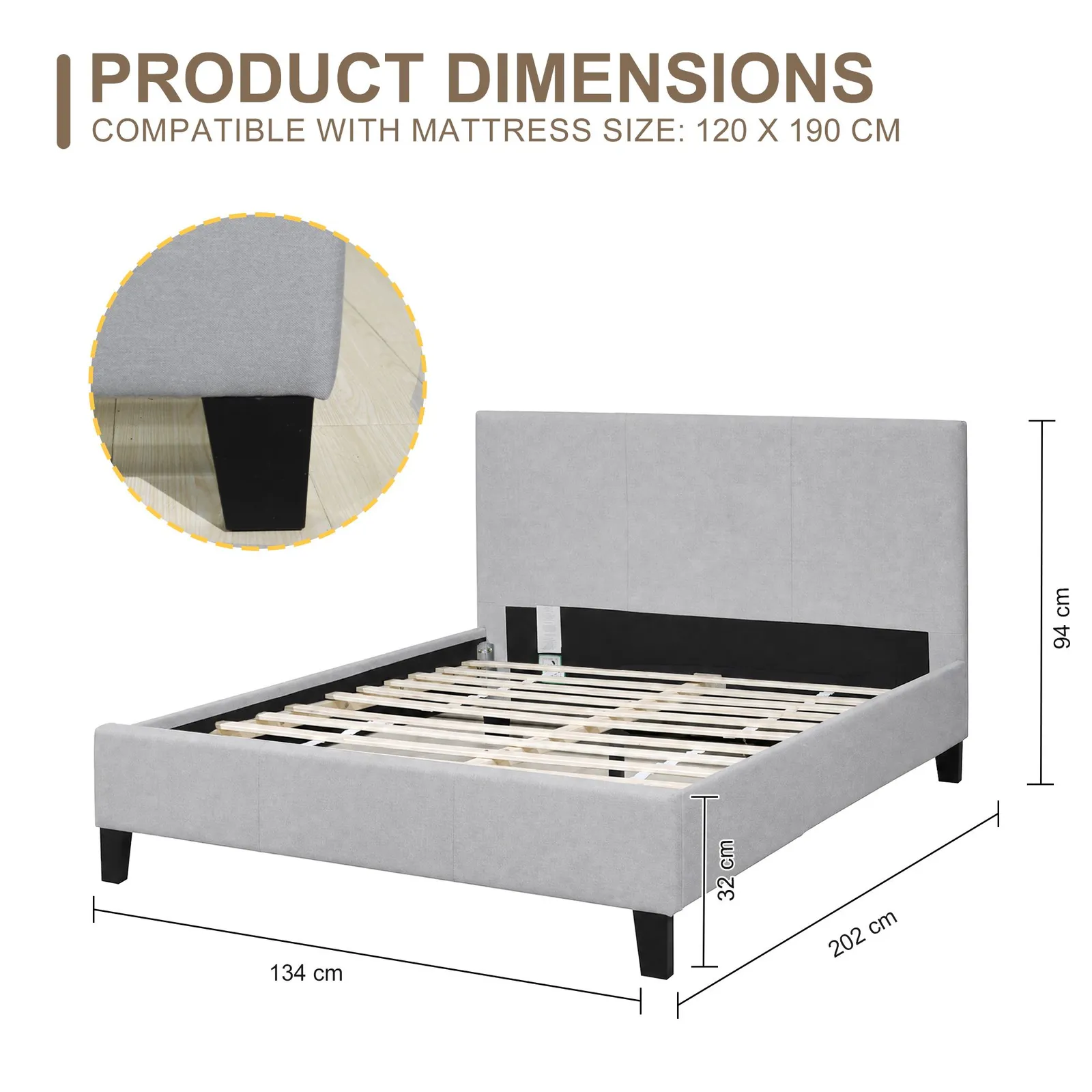 Comfy Living Ltd Modern Hopsack Fabric Upholstered Bedframe in Light Grey 6