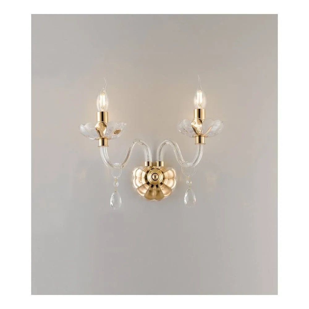 Netlighting RIFLESSO Twin 2 Light Candle Wall Light Gold Crystal 40x35x18cm