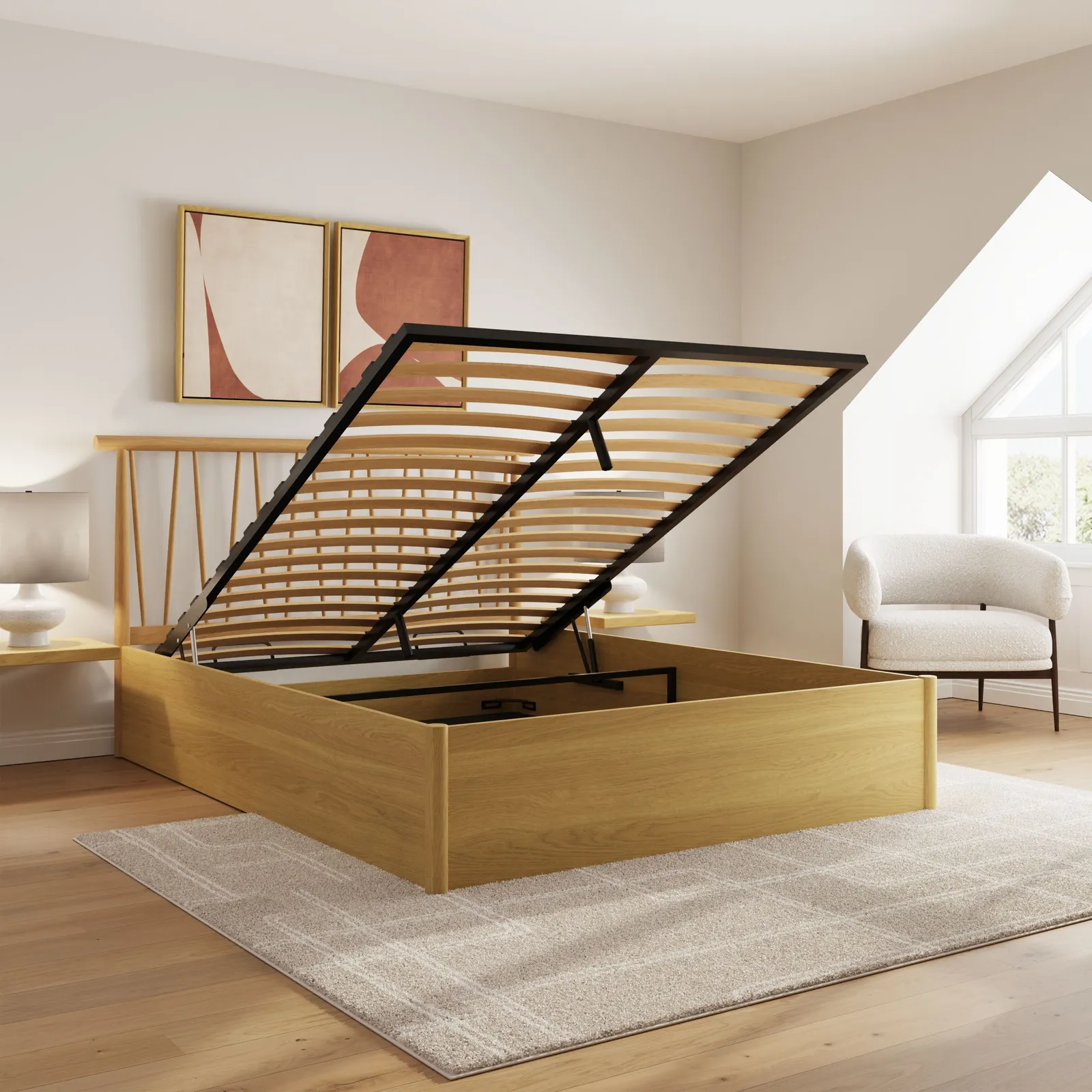 GFW Fusum Spindle Ottoman Bed in Light Oak 4