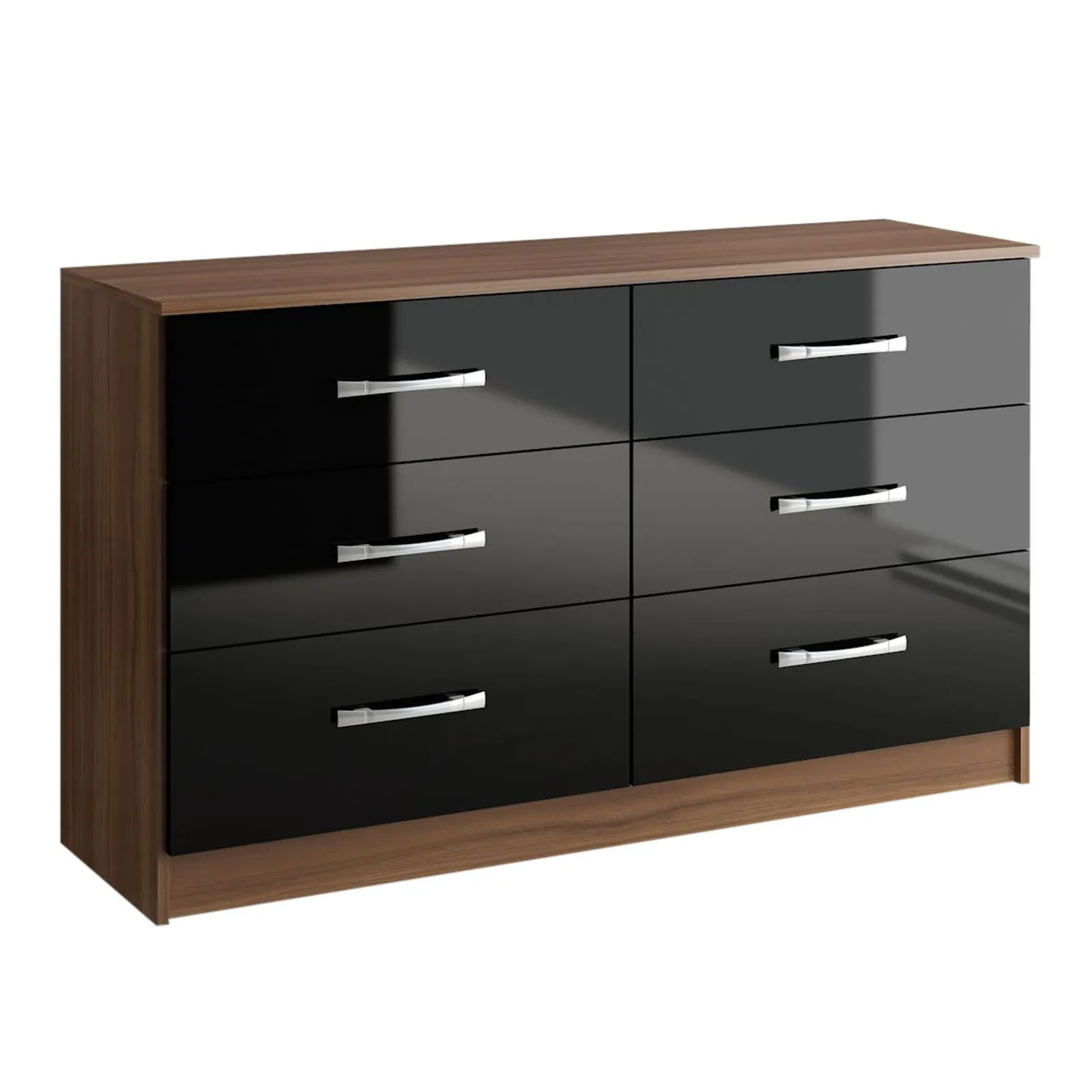 Lynx Walnut and Black 6 Drawer Chest Black