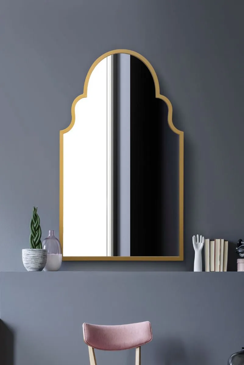 MirrorOutlet Gold Metal Framed Arched Wall Mirror 41" X 24" (104CM X 61CM)