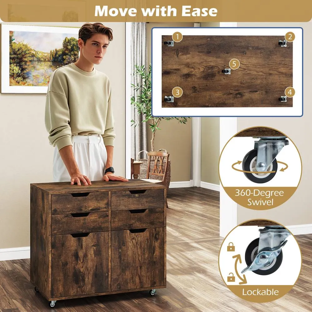 Costway 4 Drawer Dresser Chest Mobile Storage Cabinet w/Universal Wheels in Brown 5