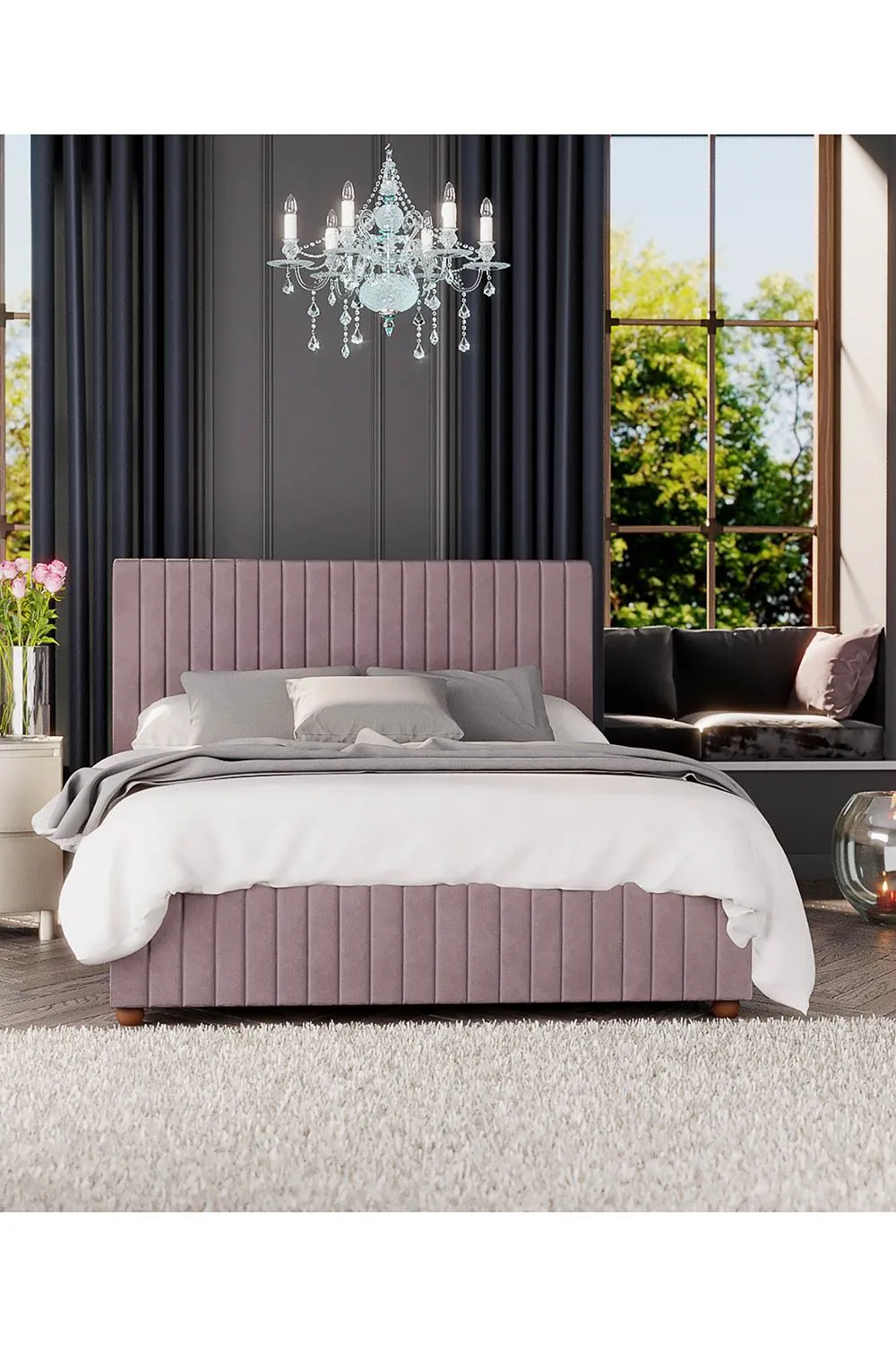 Laurence Llewelyn-Bowen Estella Ottoman Storage Bed in Plush Velvet Fabric, Custom Made in Rose 5