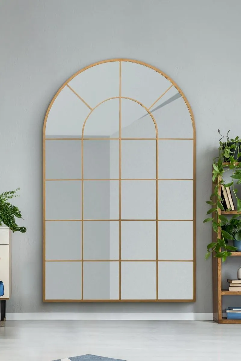 MirrorOutlet Gold Framed Arched Window Leaner/Wall Mirror 75" X 47" (190x120CM)