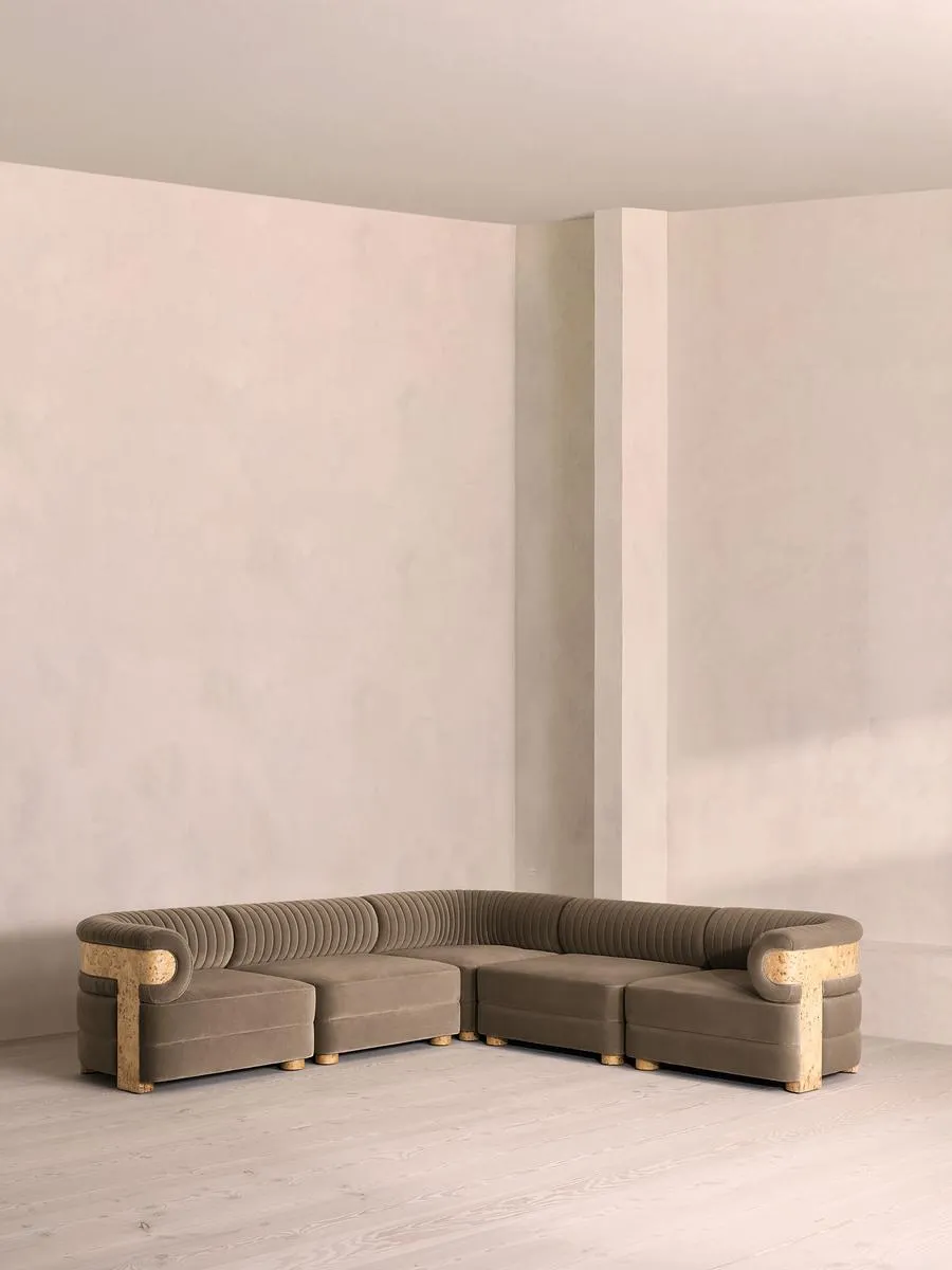 Caleb Modular Corner Sofa, Velvet, Taupe, Blonde Burl