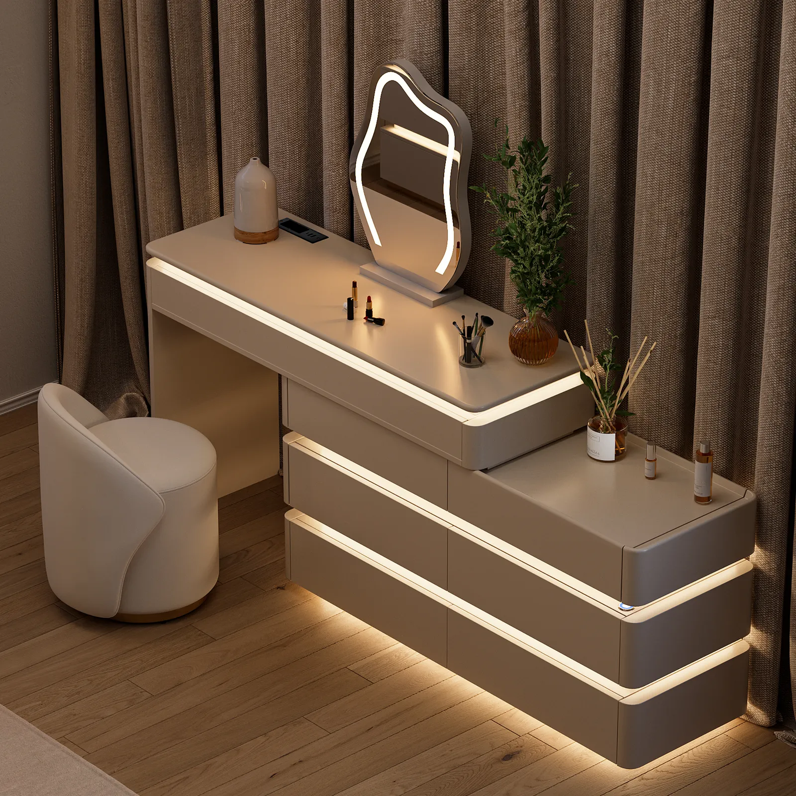 Retractable 120 cm Smart Dressing Table Dressing Table with Mirror & Lights