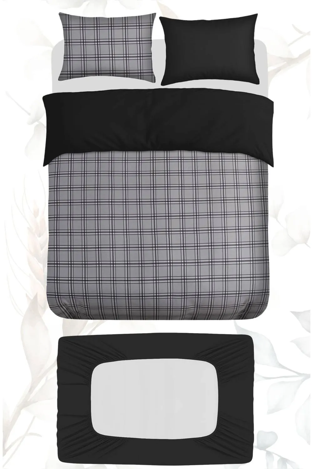 Grace Premium Double Brushed Duvet Cover Set with Fitted Sheet in Grey