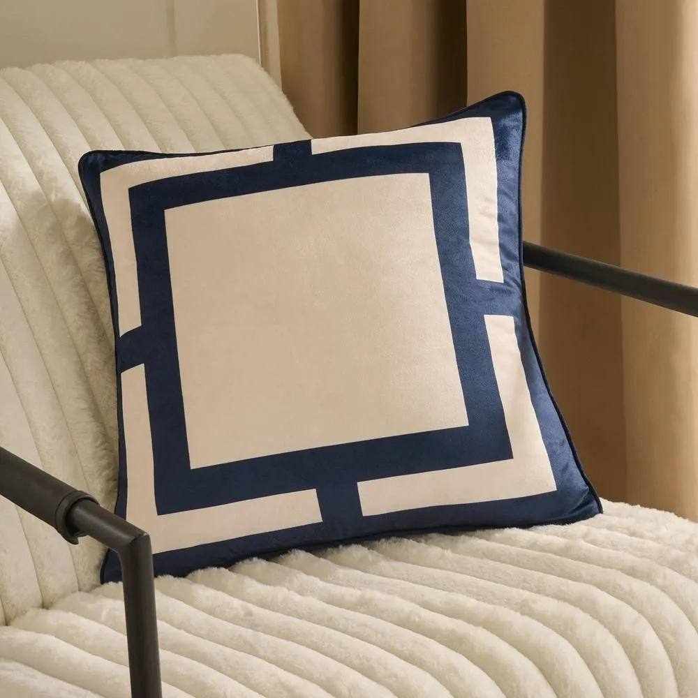 OHS 2 x Square Print Matte Velvet Decorative Cushion Covers in Navy