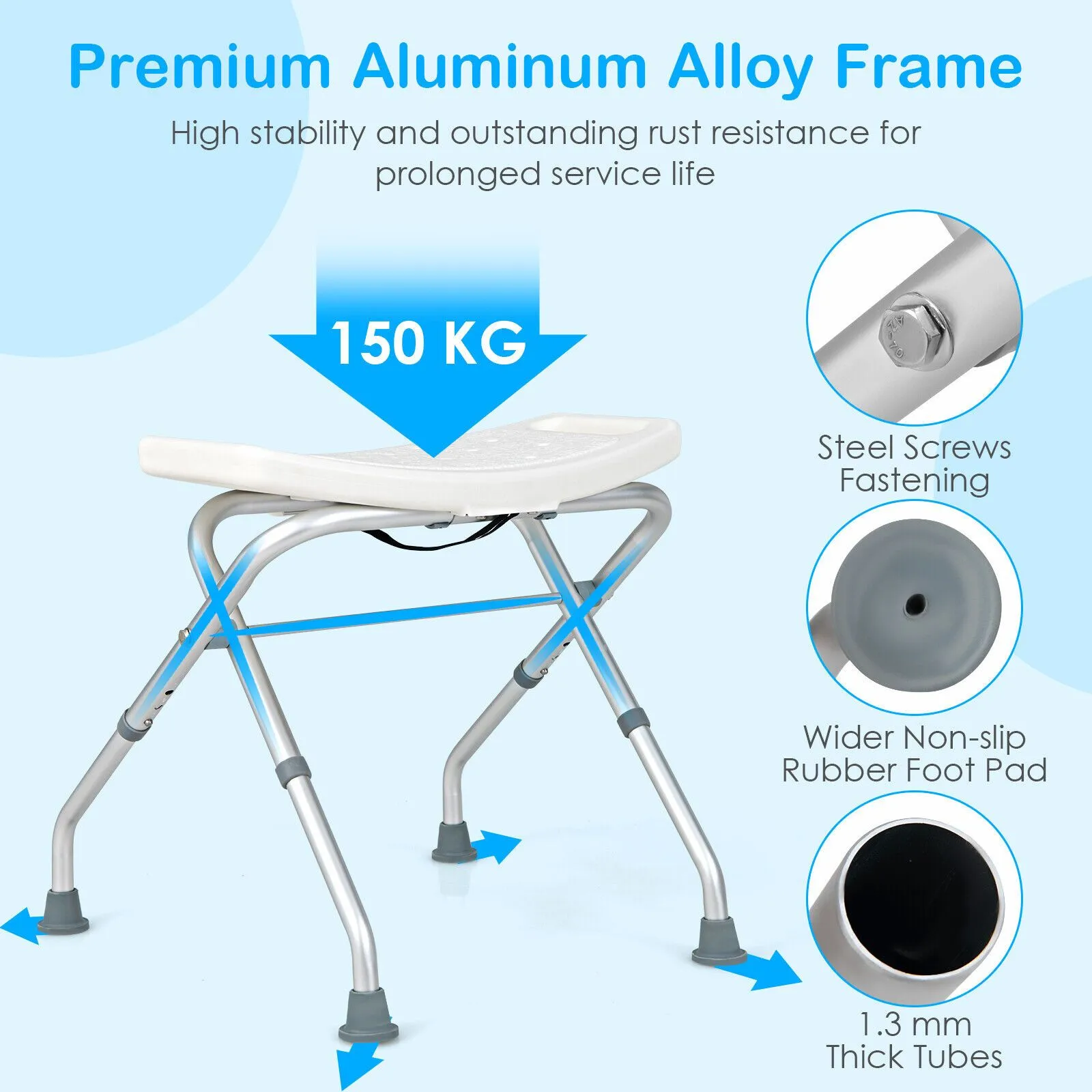 Costway Folding Shower Stool Height Adjustable Shower Seat Bath Chair w/Handle in White 4