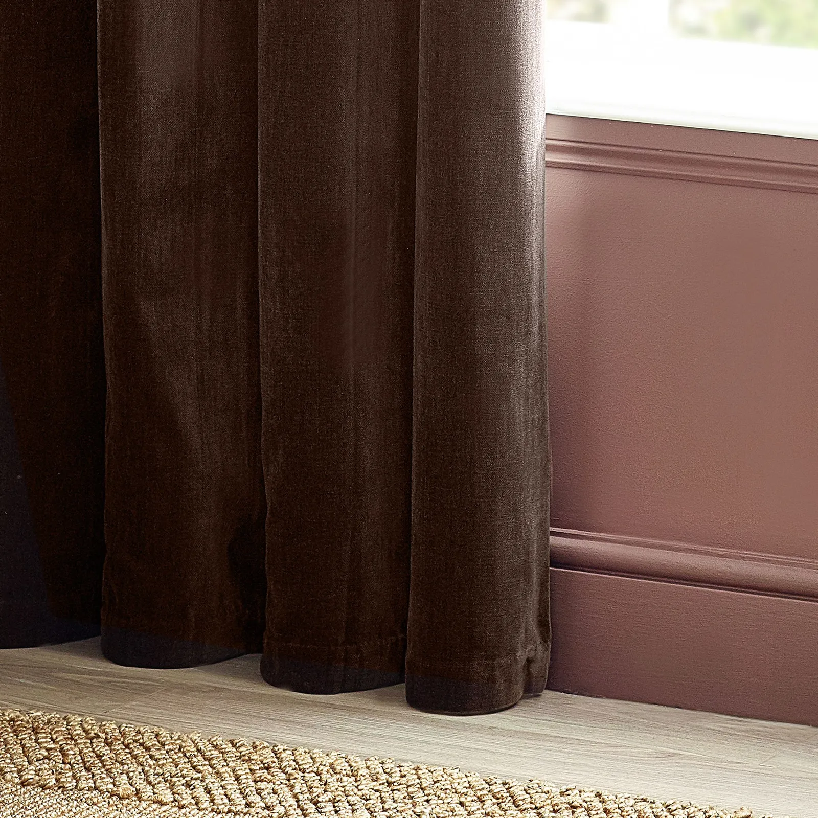 Yard Heavy Chenille Velvet Room Darkening Eyelet Curtain Pair in Brown 4
