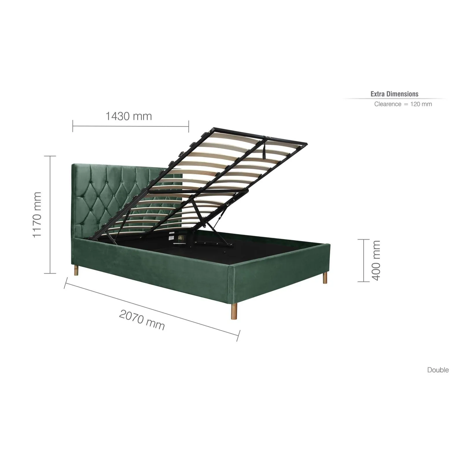 Birlea Velvet Fabric Ottoman Bed Frame Storage Loxley in Green 6