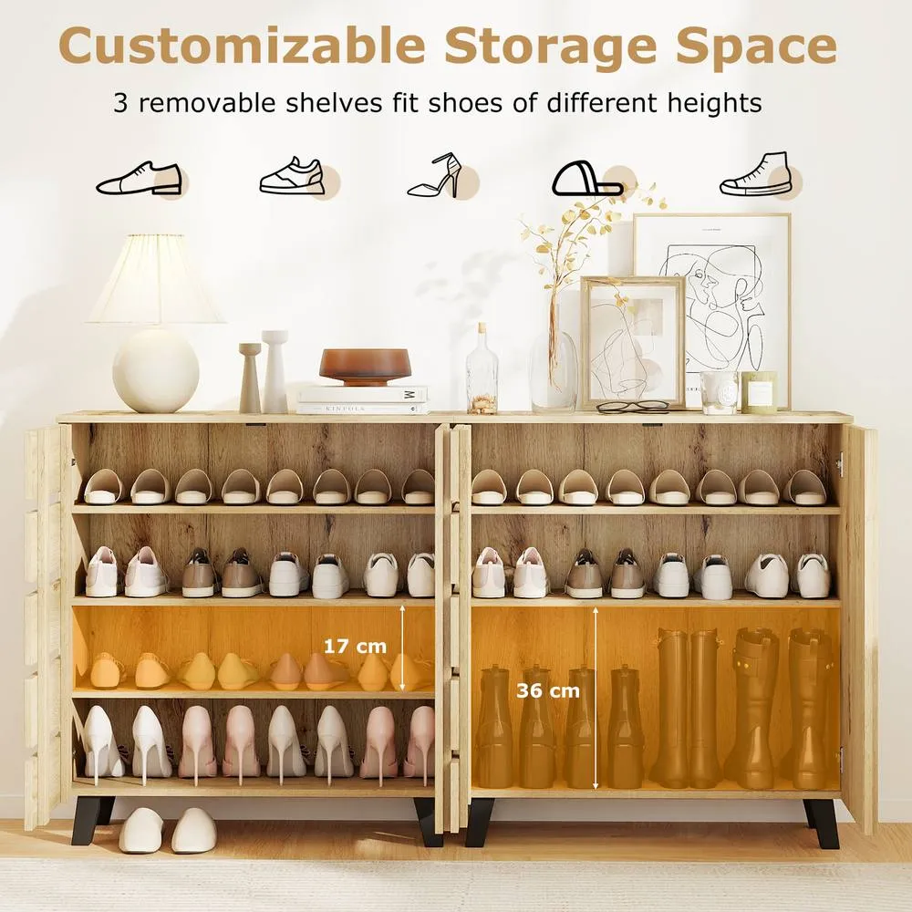 Costway 4-Tier Shoe Cabinet Wooden Shoe Storage Organizer w/Removable Shelves in Natural 6