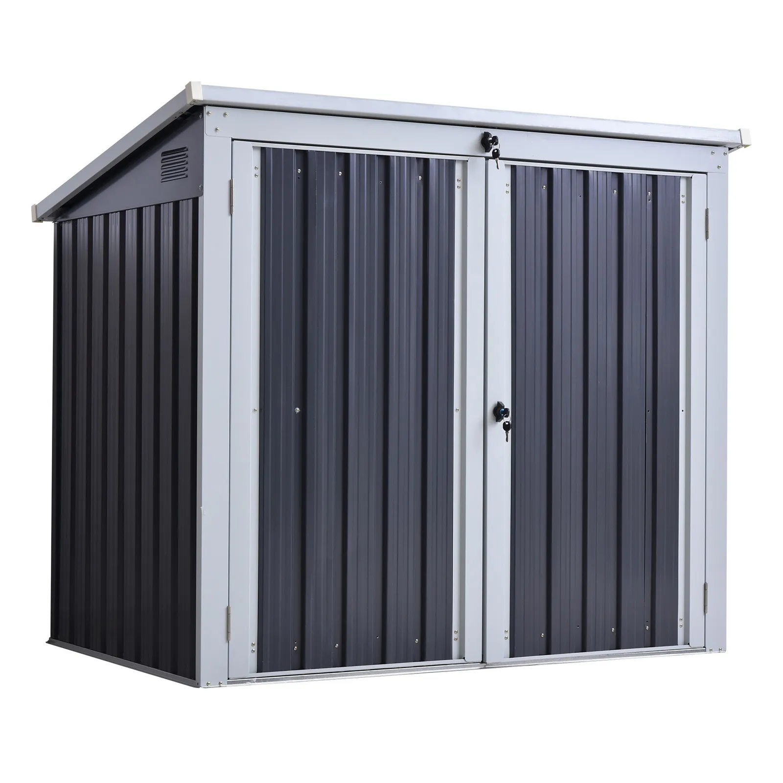 OUTSUNNY 5ft x 3ft Garden 2-Bin Corrugated Steel Rubbish Storage Shed in Black 2