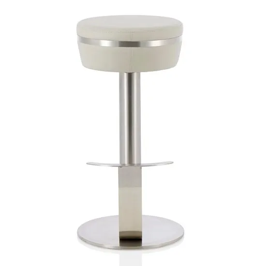 Heston Bar Stool In Grey Faux Leather With Stainless Steel Base