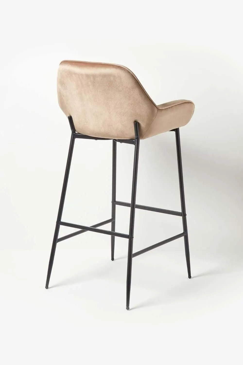 Homescapes Eton Velvet Bar Stool Luxury Upholstered Seat with Arm & Backrest in Beige 5