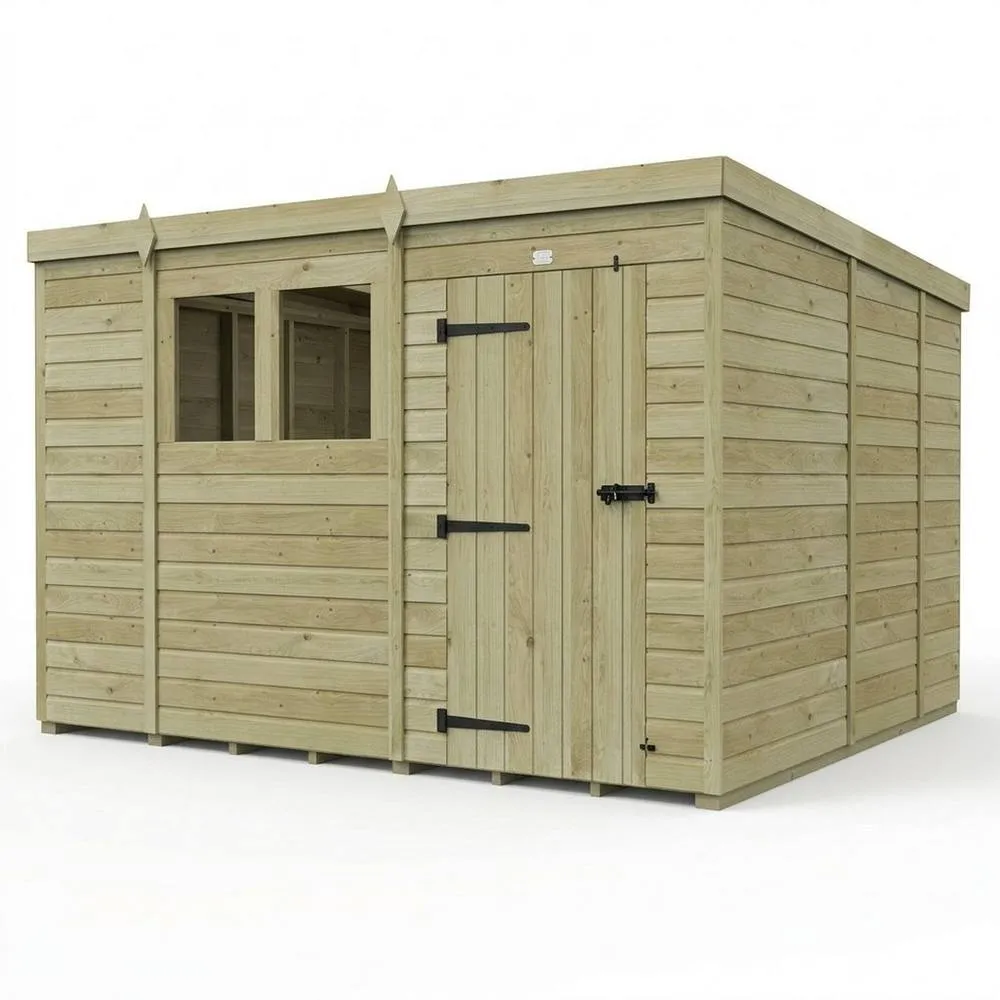 Buttercup Farm 10ft x 9ft Pent Garden Shed Single Door With Windows - Timber in Brown