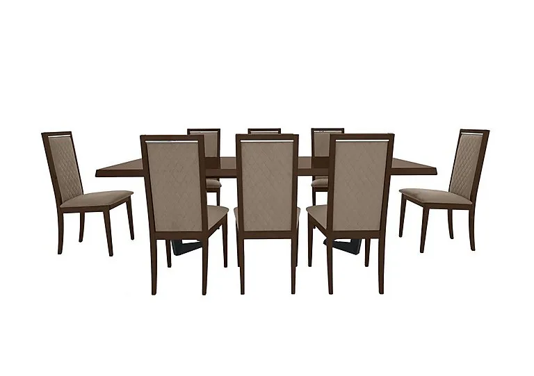 Palazzo 160cm Extending Dining Table in Dark Walnut with 8 Rombi Chairs - Aquos Taupe
